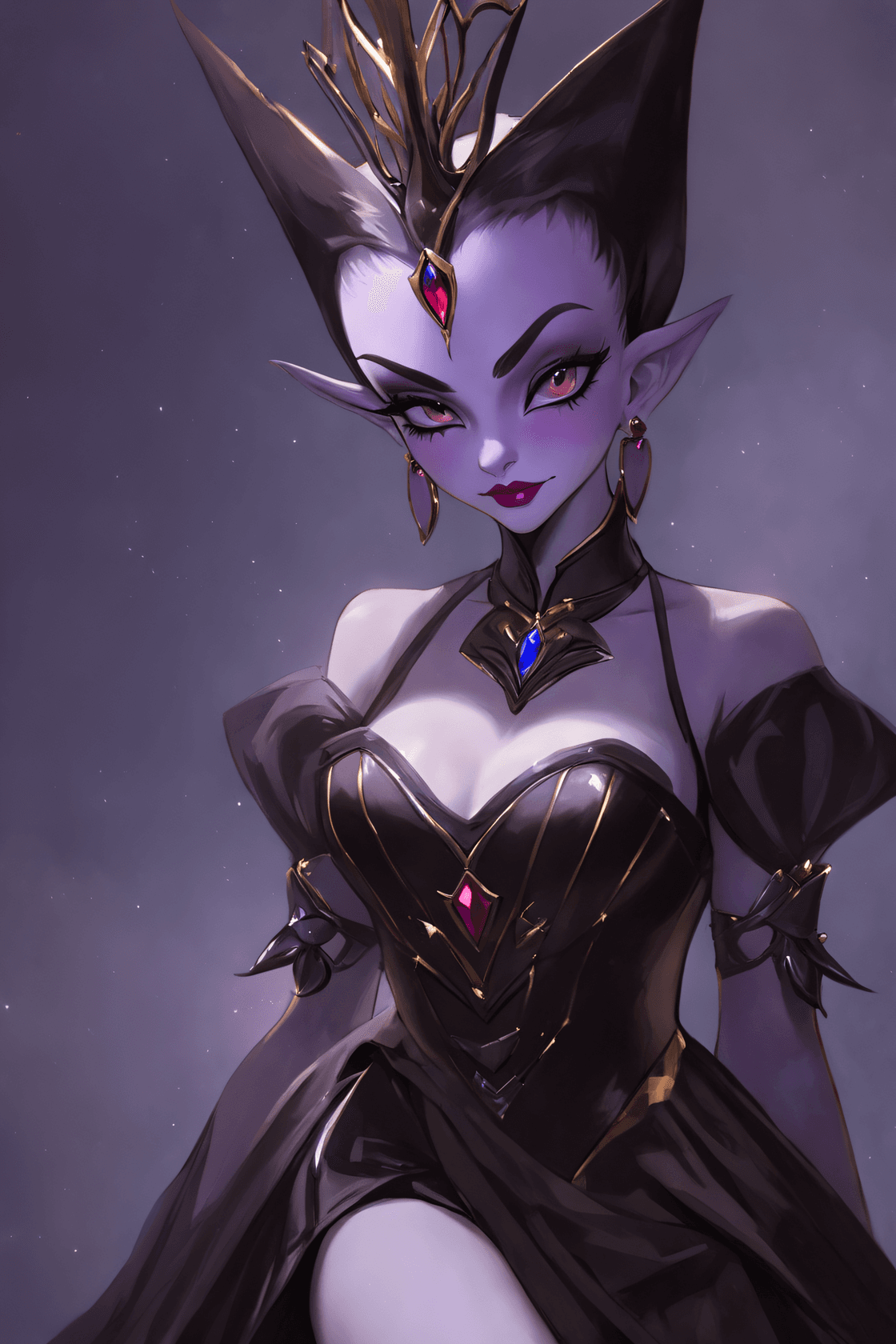 AI generated: Next Disney villian is a dark elf queen, more beautiful than any Disney princess, intricately jewele...