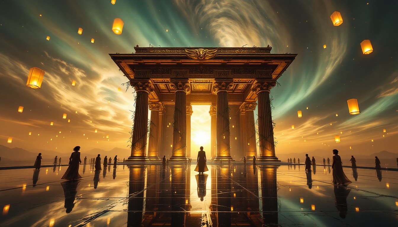 AI generated:  Wide Shot – The Temple Suspended in an Endless Desert Sky (Epic Scale, Deep Depth of Field)
A colos...