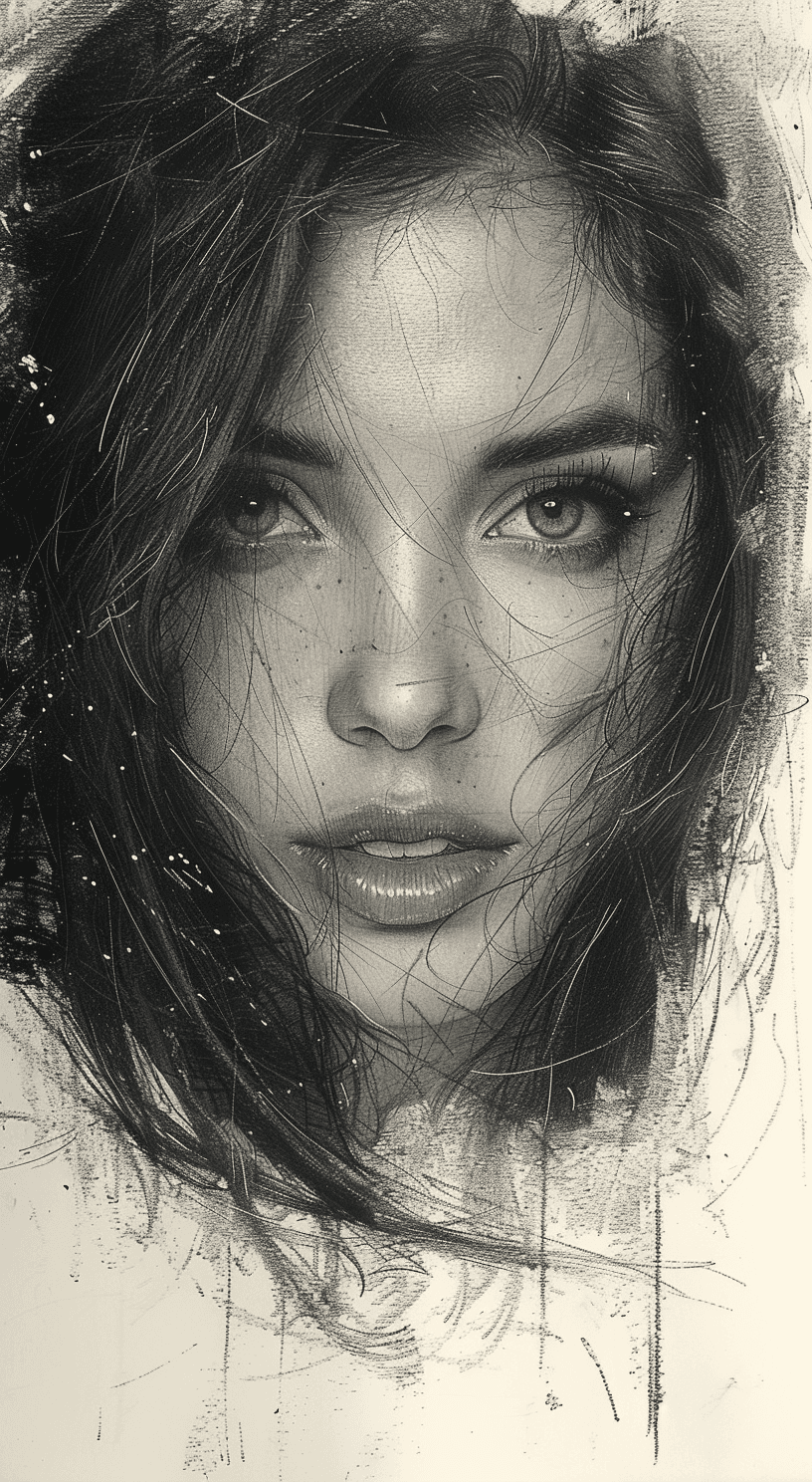 AI generated: beautiful woman, slight smile, white background, dramatic lighting, sketch in the style of Odilon Re...