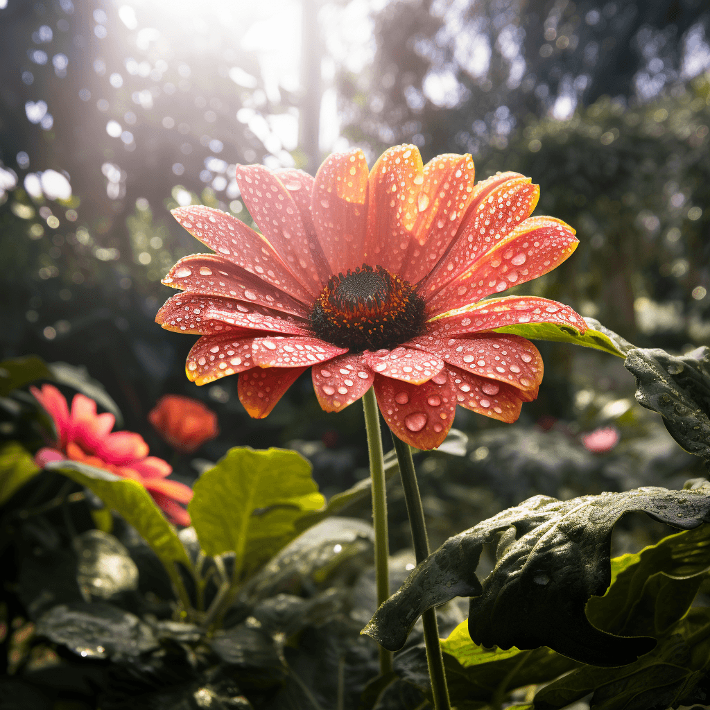 AI generated: A photo of a flower in a transcendent botanical garden taken by a DSLR camera