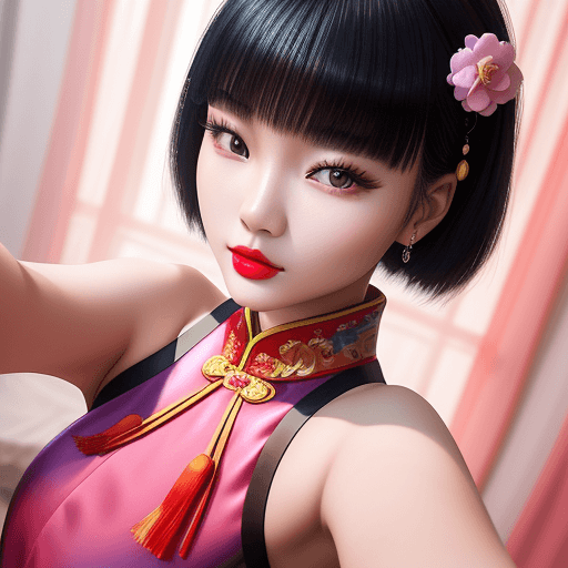 AI generated: Chinese model poses for a selfie, in the style of social media influencers, webcam photography, Feli...