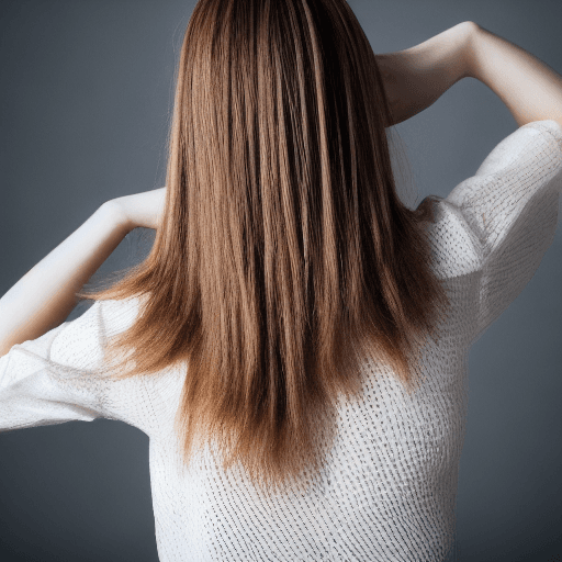 AI generated: Portrait of a beautiful lady, with natural color hair, view from back, film grain, high quality, stu...