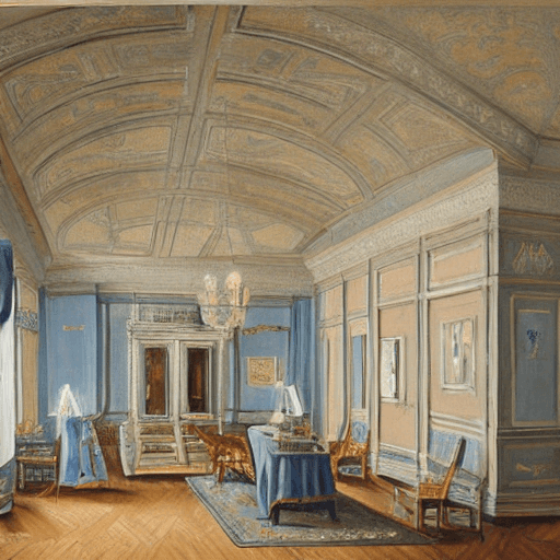 AI generated: Design d'intérieur de galerie de peinture HD, fosse de conversation de salon de rêve, parquet, haut ...