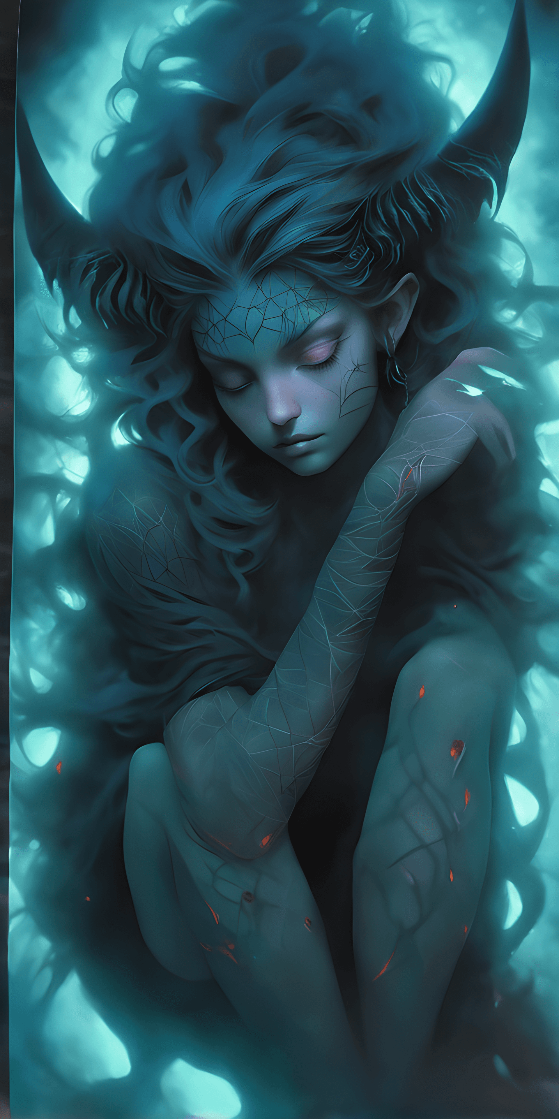 AI generated: Interesting detailed masterpiece of Dreams catcher miracle. sleeping in another underworld, demonic ...