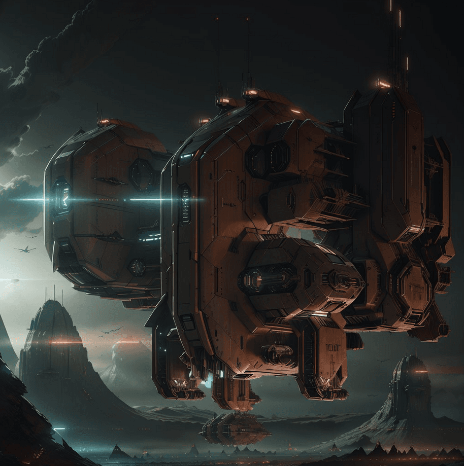 AI generated: Cinematic photography, sci-fi fly destroyer, hyper realistic, dynamic lighting, symmetry, desktop ba...