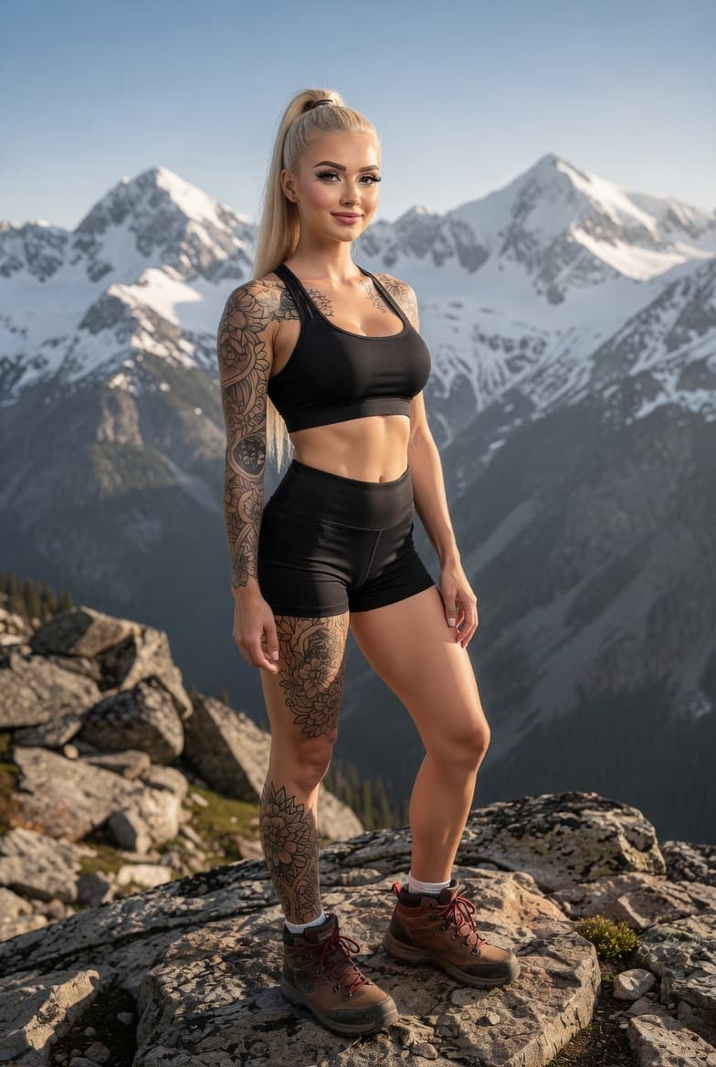 AI generated: a professional photo of a exceptionally beautiful athletic Caucasian blonde haired  with intricate t...