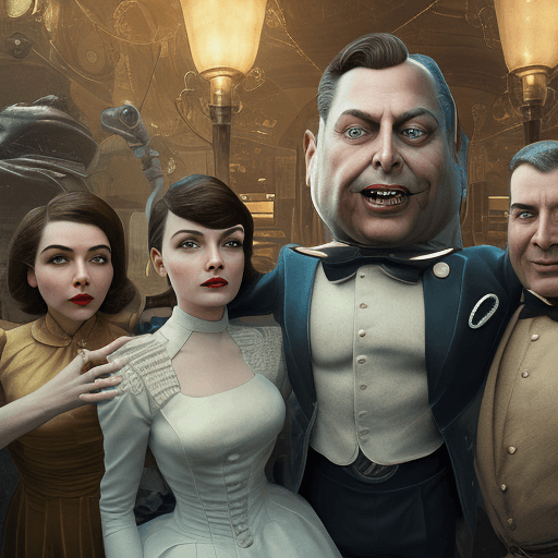 AI generated: A cinematic photograph inspired by intricate Bioshock-style designs, featuring exaggerated Pixar-lik...