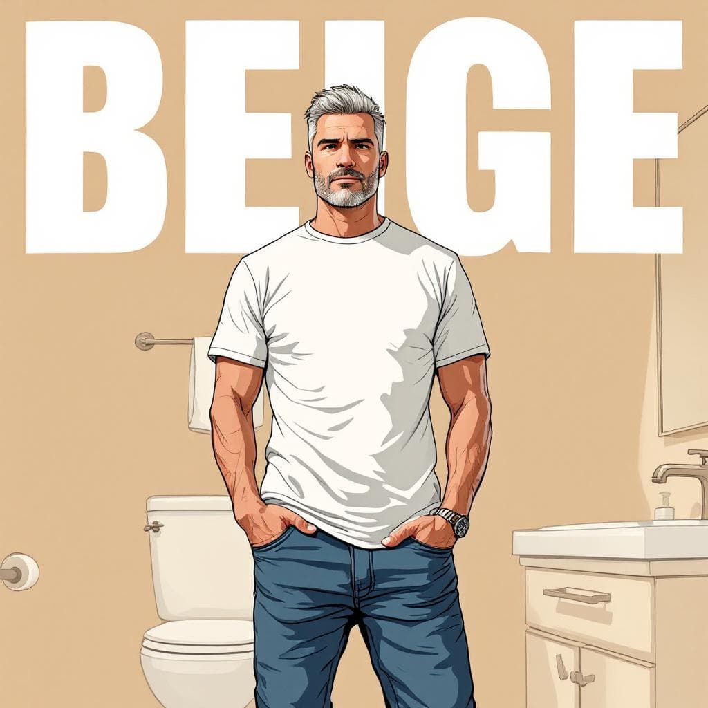 AI generated: Cartoon illustration, comic book cover featuring a handsome Caucasian man with burst-taper grey hair...