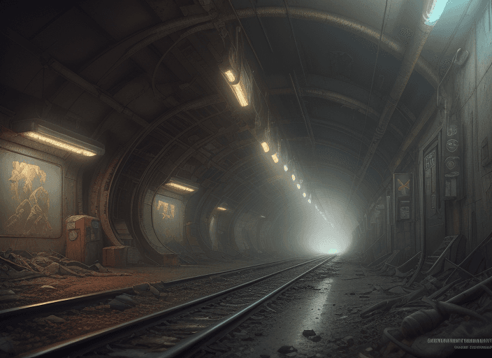 AI generated: painting of a post scenery at metro lowest level, underground, dark, rails, ultra realistic, concept...