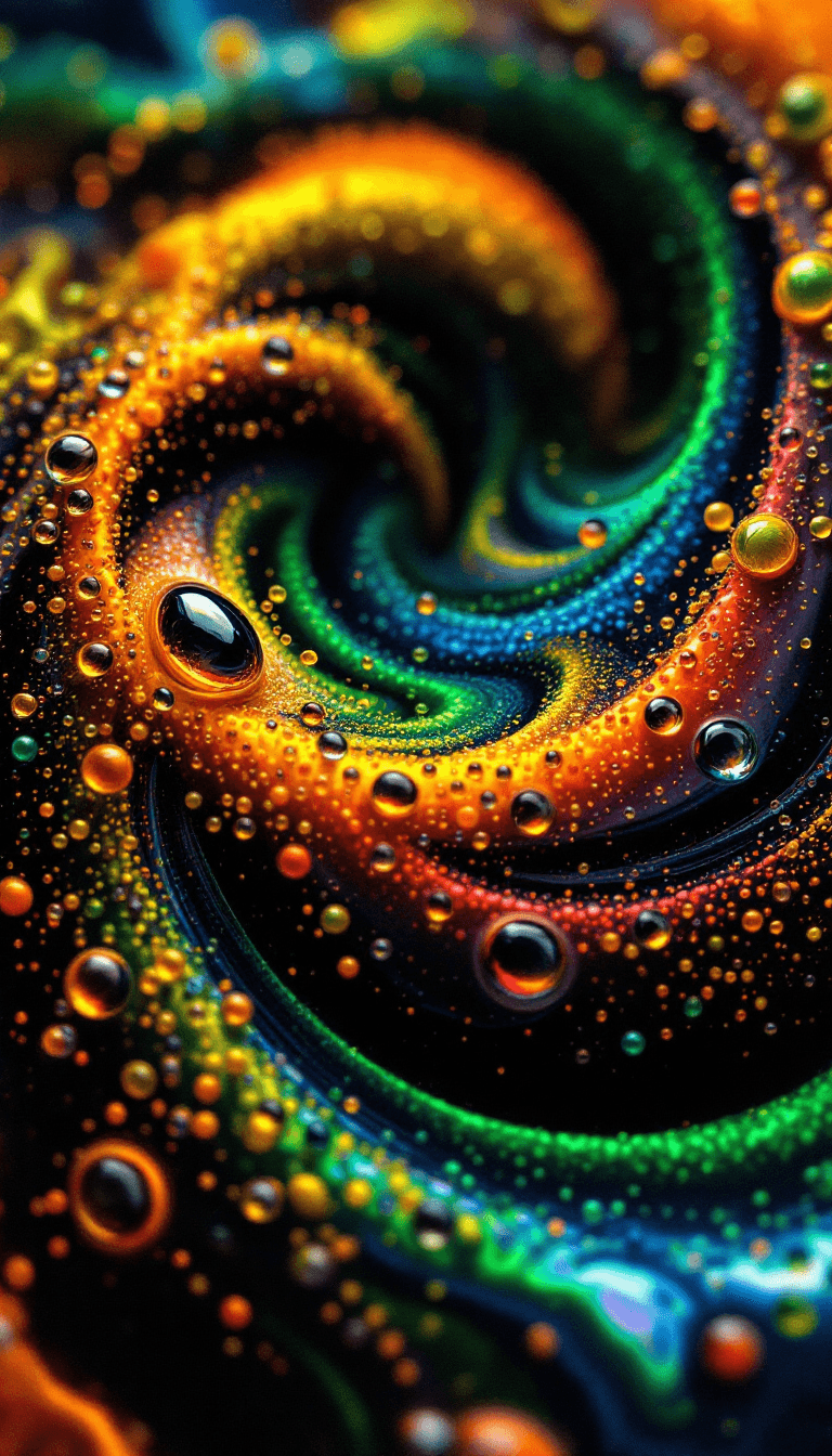 AI generated: 3 D render newly discovered lifeform freeform fractal droplets ferrofluids, concentric beautiful dar...