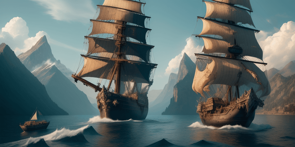 AI generated: a large skull and a ship on water, in the style of photorealistic renderings, mountainous vistas, i ...