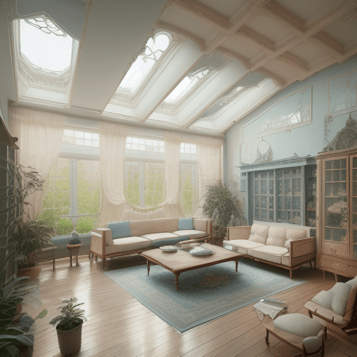 AI generated: High resolution photography interior design, dreamy sunken living room conversation pit, wooden floo...