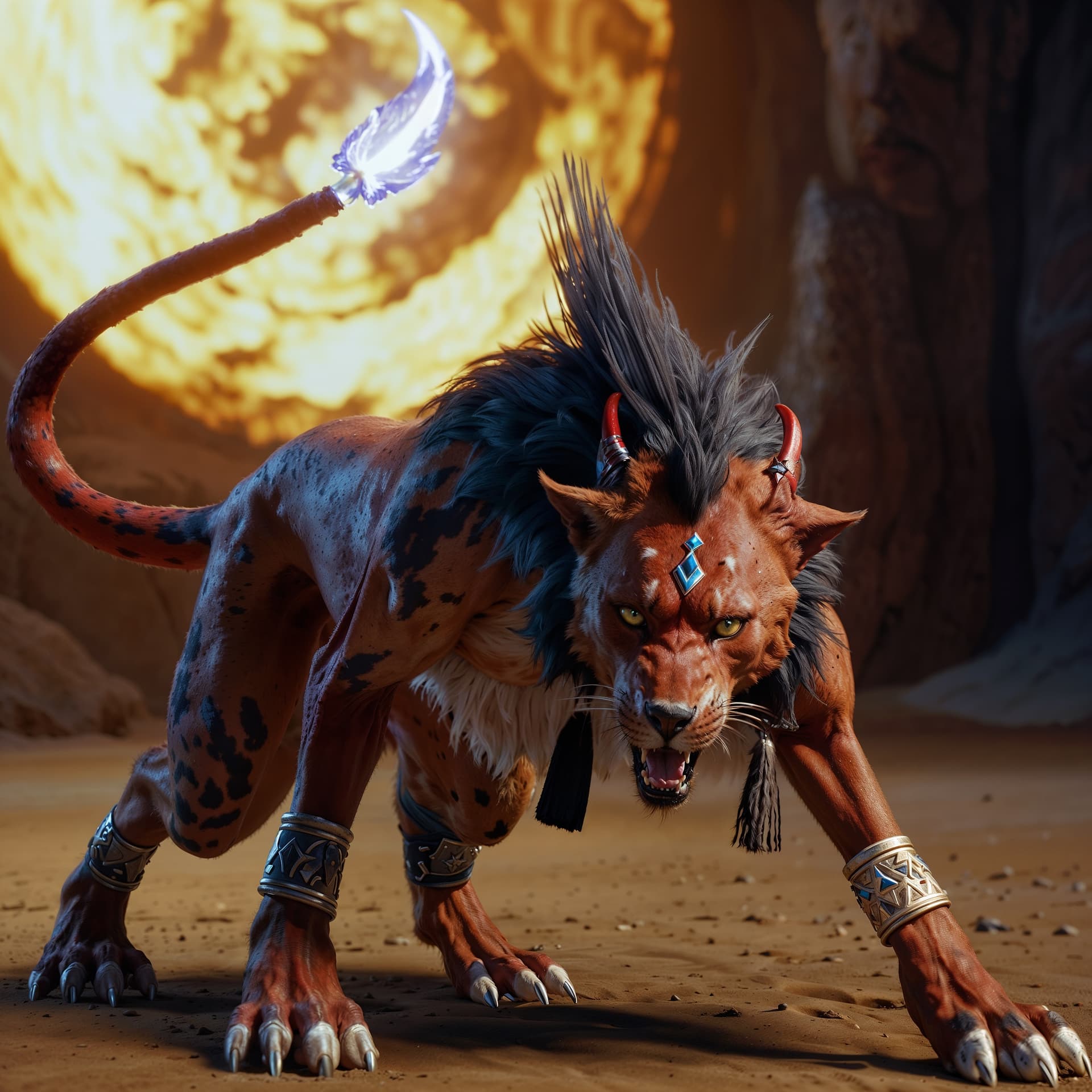 AI generated: Iconic My Red XIII from Final Fantasy series with elegant features in the style of a Final Fantasy G...