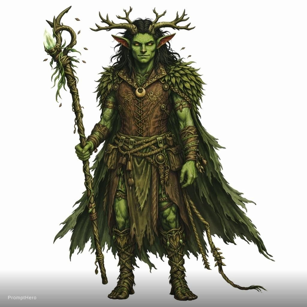 AI generated: give the character from image a leather closed vest in druidic style
