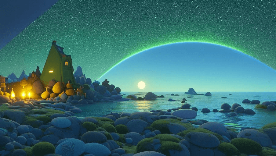 AI generated: complex 3d render ultra detailed, 8k, (full moon) night sky, torquise sea dazzling foamy blue silk w...