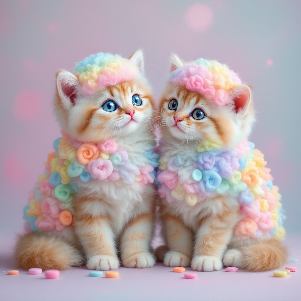 AI generated: two fluffy kittens sitting next to each other, a pastel, by Christen Kobke, featured on pinterest, r...