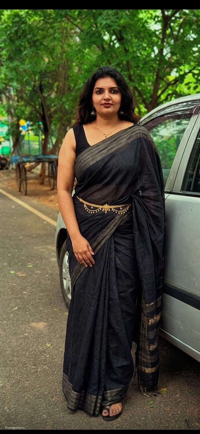 AI generated: Full image with sleeveless saree and waist chain