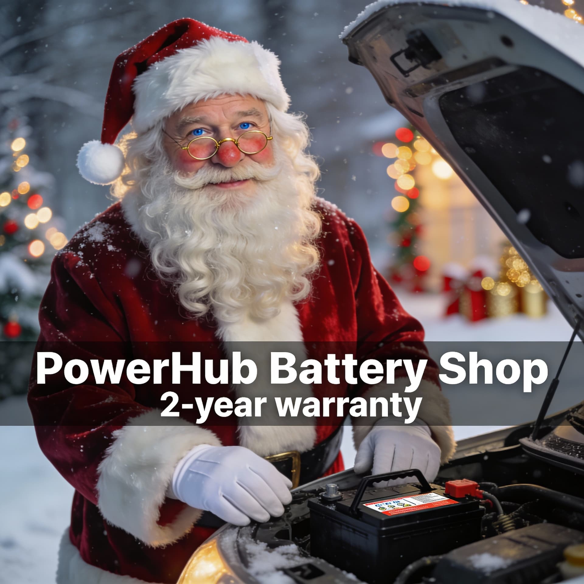 AI generated: A warm yet realistic Santa Claus character outdoors in cold winter weather, his own car has failed t...