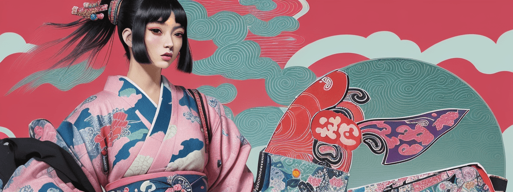 AI generated: A vibrant background of a banner picture for the Kusdom online store seamlessly blends traditional J...