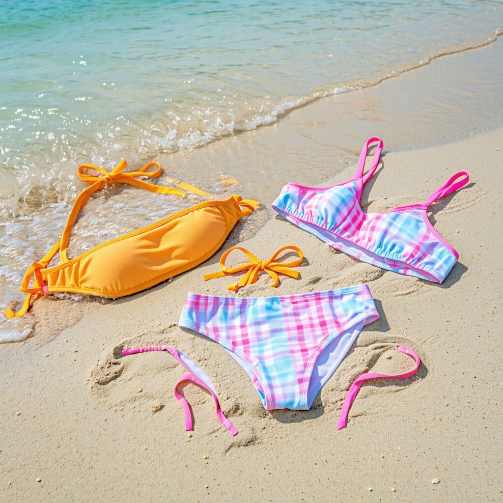 AI generated: young beauty mini swimware on the beach