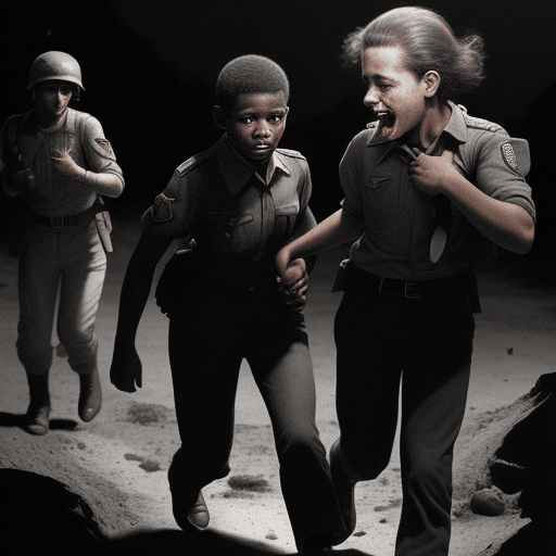 AI generated: Young enough to believe nothing
will change them, they step, hand-in-hand,

into the bomb crater. Th...