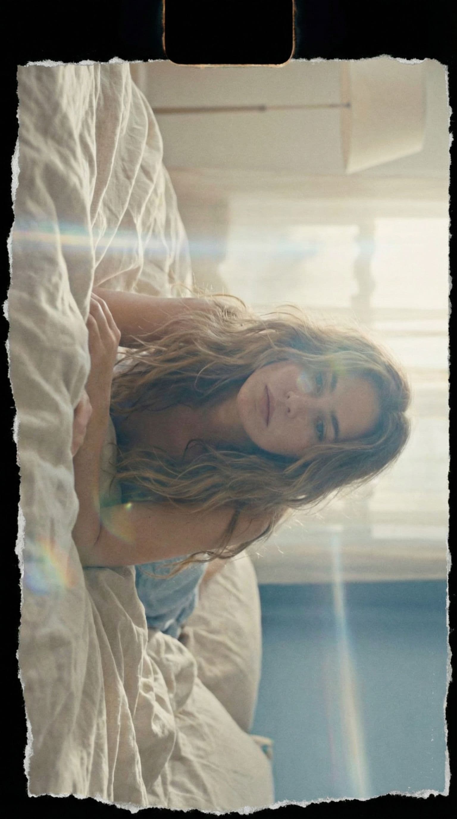 AI generated: a woman with long hair laying in bed, in the style of yigal ozeri, anamorphic lens flare, bella kota...