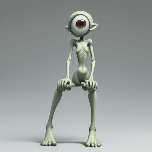 AI generated: Super detail 3D cartoon, super cute character with big white eyeballs, big brown eyes, skinny arms a...