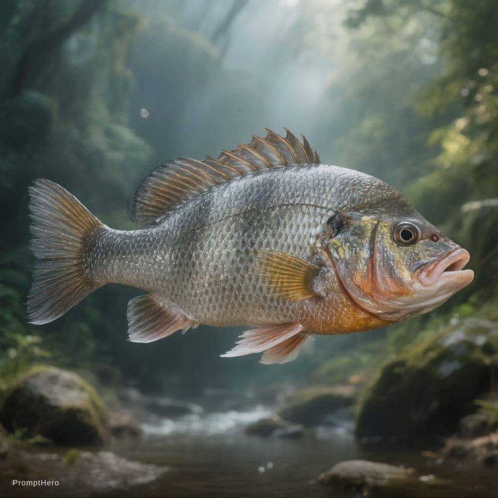 AI generated: fish with pair of strong arm