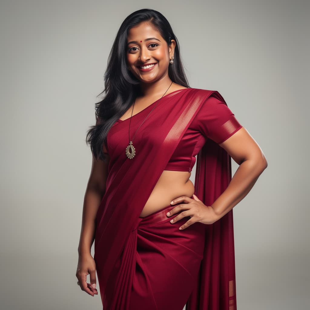 AI generated: Using photo provided create a photo of A stunning 25-year-old Indian woman standing tall at 5 feet 2...