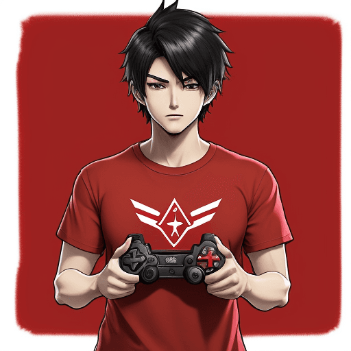 AI generated: Boy gamer anime logo background png
red t shirt