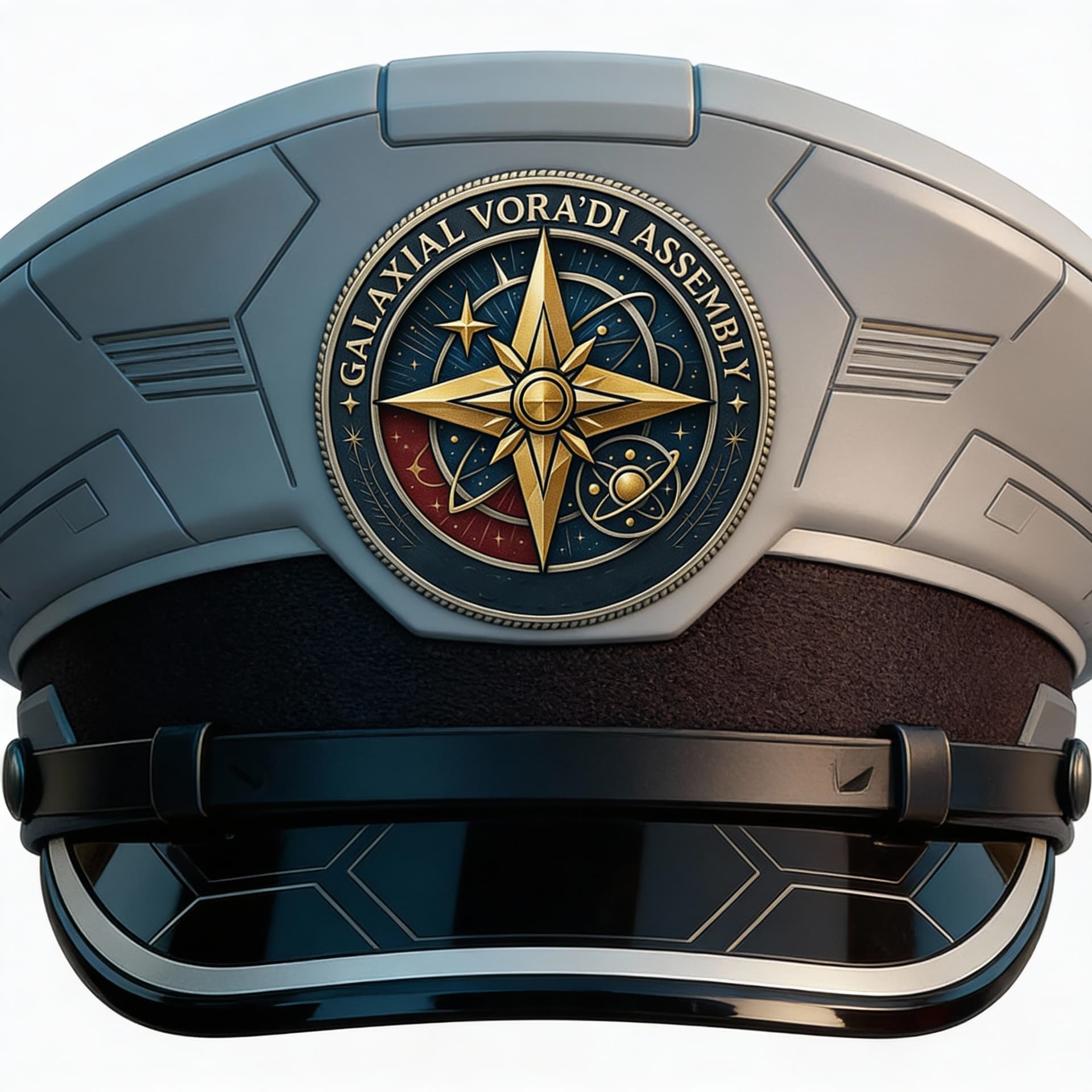 AI generated: Create a Sci-Fi uniform Cap. Reference image 1 is the GVA Seal. Place the Seal in the front center o...