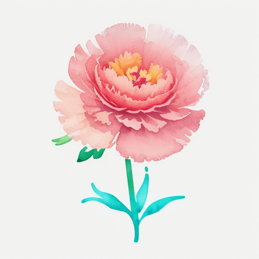 AI generated: watercolor of a carnation flower, flat vector style, boho matisse artwork, only 3 colors, white back...