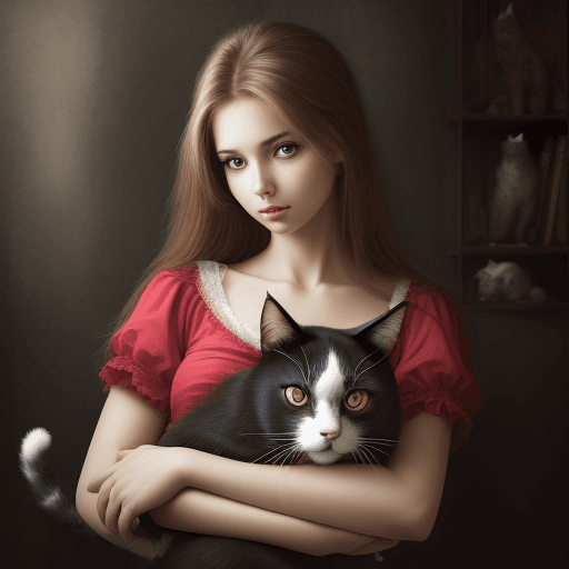 AI generated: High resolution photography beautiful girl with her cat