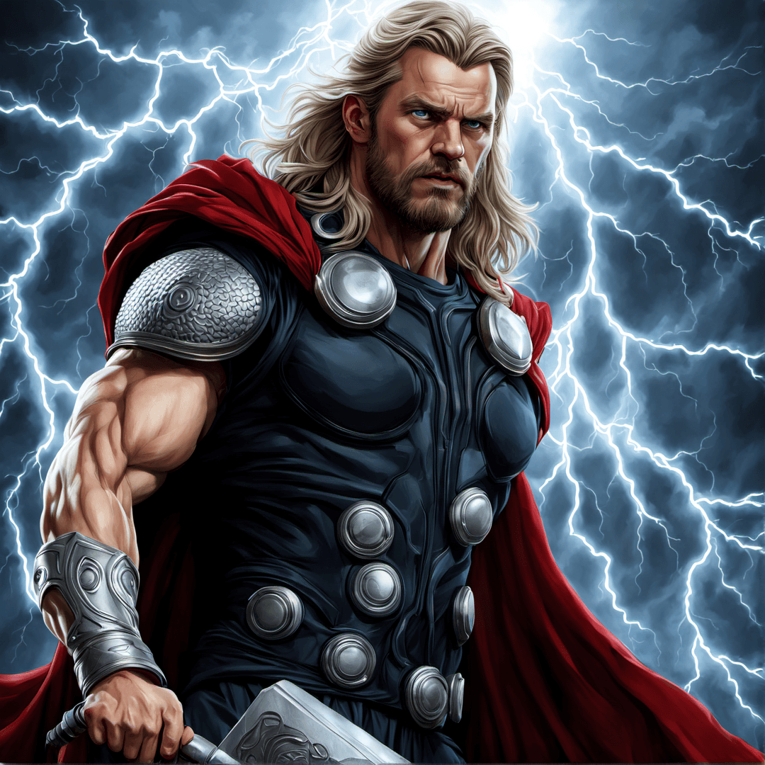 AI generated: ((masterpiece)),A portrait of thor,thunder lighing coming from his eyes,angry,realistic,high details...