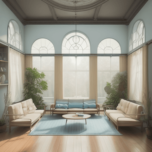 AI generated: High resolution photography interior design, dreamy sunken living room conversation pit, wooden floo...