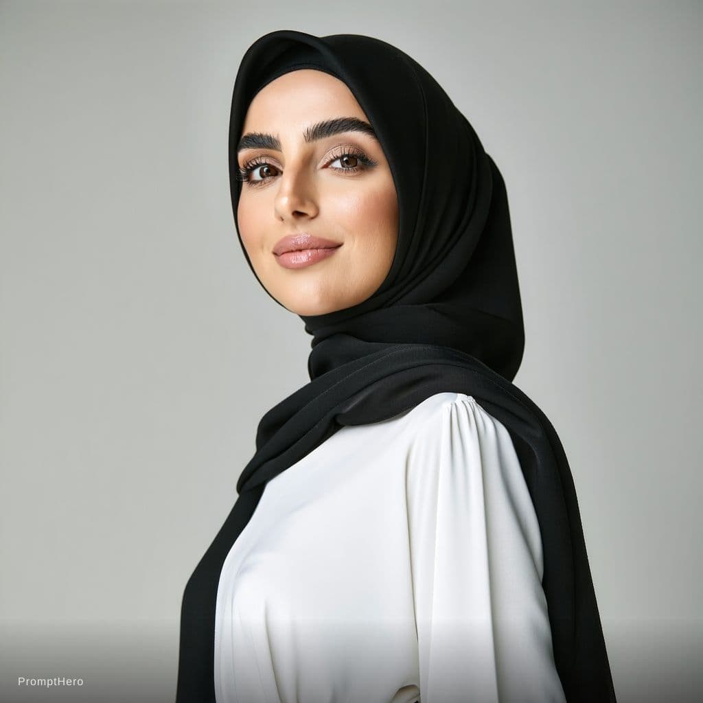 AI generated: Sexy arabic women hijab big as big boobs in right dress
