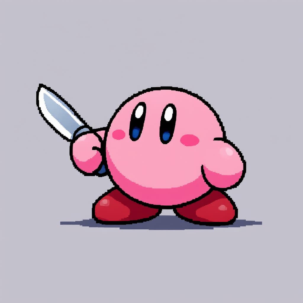 AI generated: Kirby with a knife Smile no 8 bits look front


