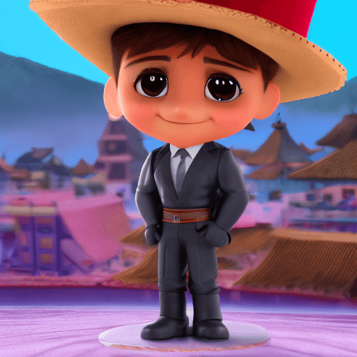 AI generated: Chibi Alejandro Fernández with hat and charro suit figurine, modern Disney style