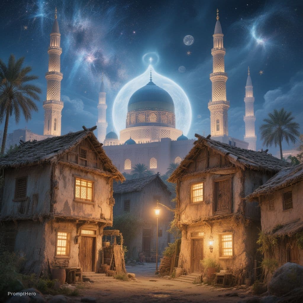 AI generated: Old houses in the Arabian Peninsula have windows, some of which let in light, illuminating a warm ni...