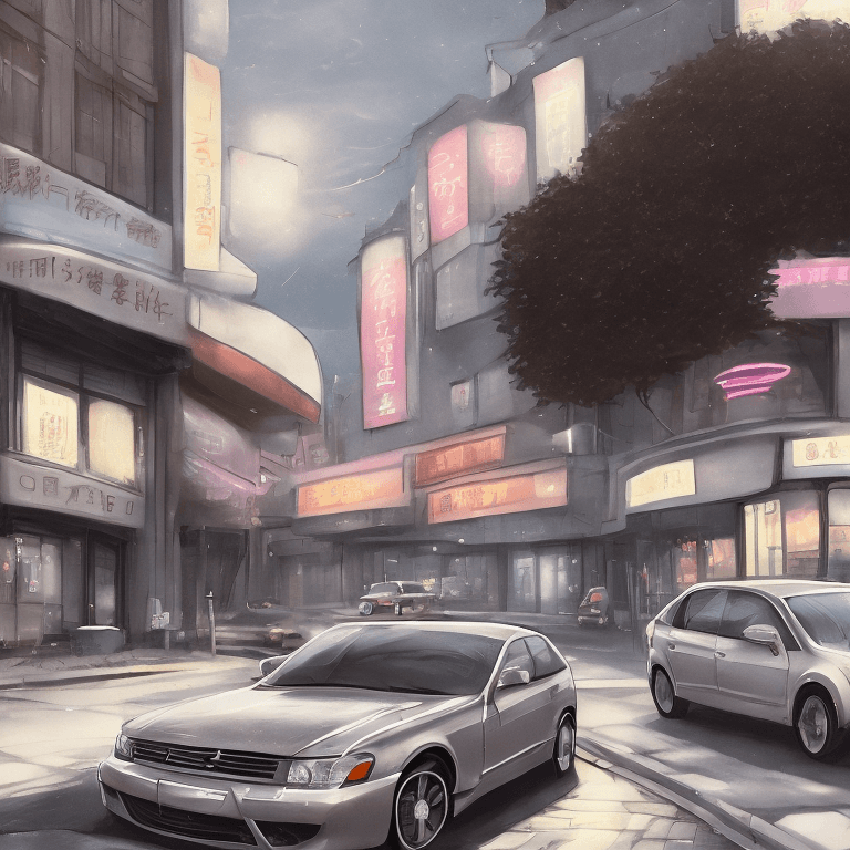 AI generated: a woman leaning in her car on the street, in the style of luminous portraits, charming anime charact...