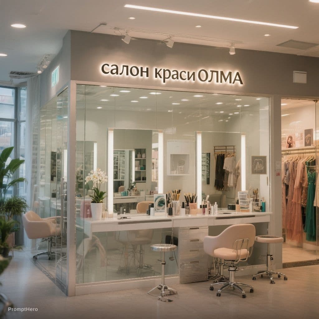 Hero prompt: приміщення красивого салону краси ОЛМА, , взади хо...