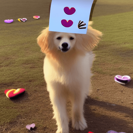 AI generated: A golden retriever dog carrying a note in it's mouth. The note says 'I love Lindsay'. The dog is sta...