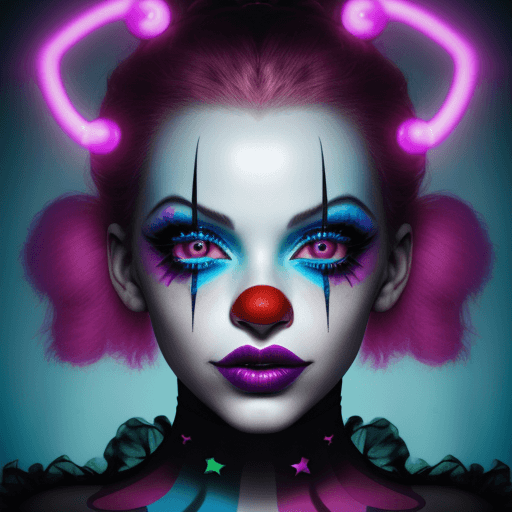 AI generated: a close up of a woman's clown pretty adorable face with bright makeup, inspired by David LaChapelle,...