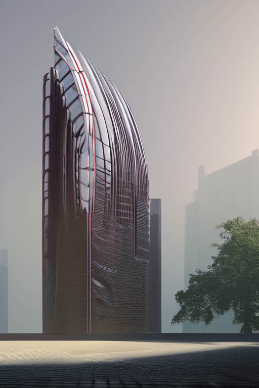 AI generated: A exterior 3D rendering of a building inspired on the layers structure of the rose flower, Zaha Hadi...