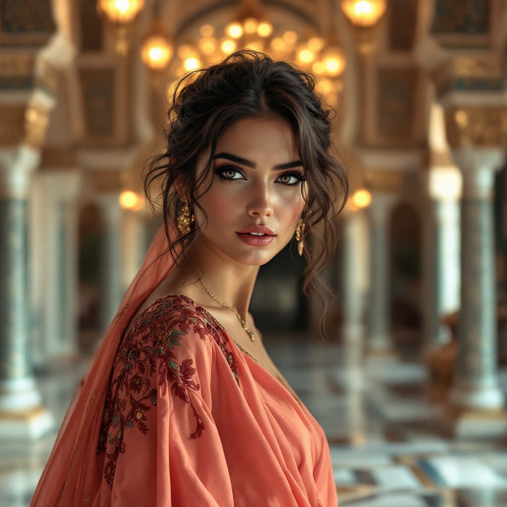 AI generated: "A stunningly beautiful Arab woman with mesmerizing eyes adorned with black kohl, her gaze intense a...