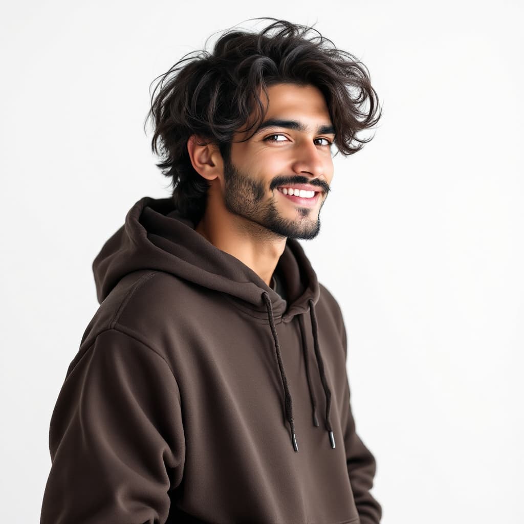 AI generated: "1 men, beautiful Indian white boy, (Cute little Loose hair, little beard , with trimmed Mustache) ,...