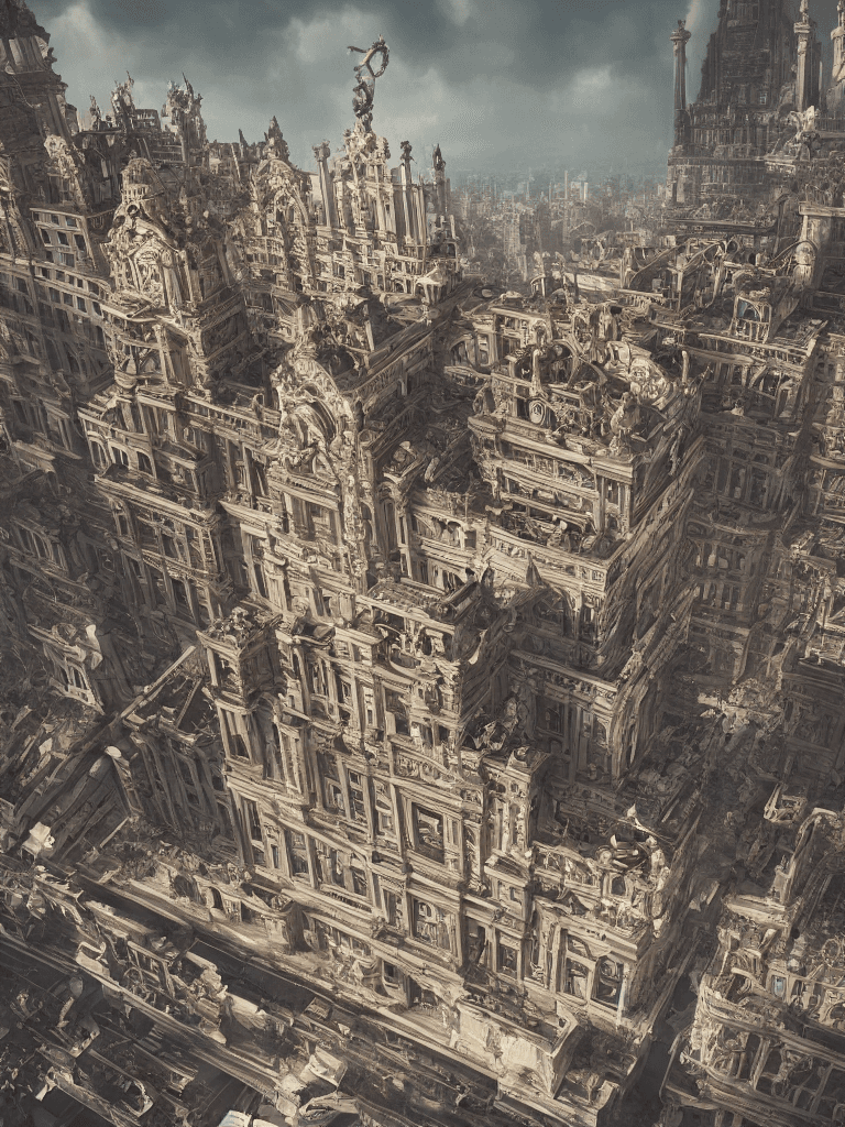 AI generated: Baroque rococo architecture, architectural photography, post apocalyptic New York, hyperrealism, hyp...