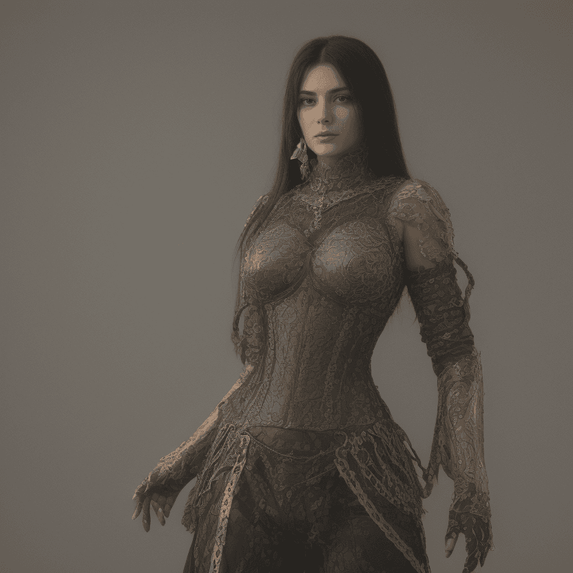 AI generated: A maiden, long hip length jet black hair, a taut body with chiseled abdomen, glowing dark green eyes...