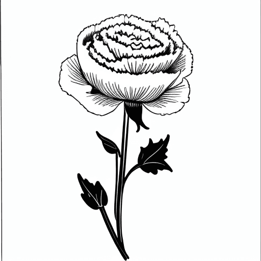 AI generated: Very minimalistic one line art outline drawing of a carnation with leaves and long stem,  hand drawn...