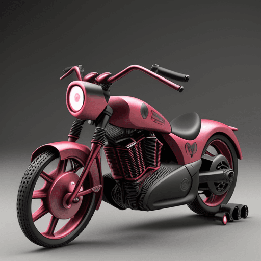 AI generated: Lucid pearl red motorbike, roots, wooden parts, carbonfiber wicker bones, stealth robocop, transluce...